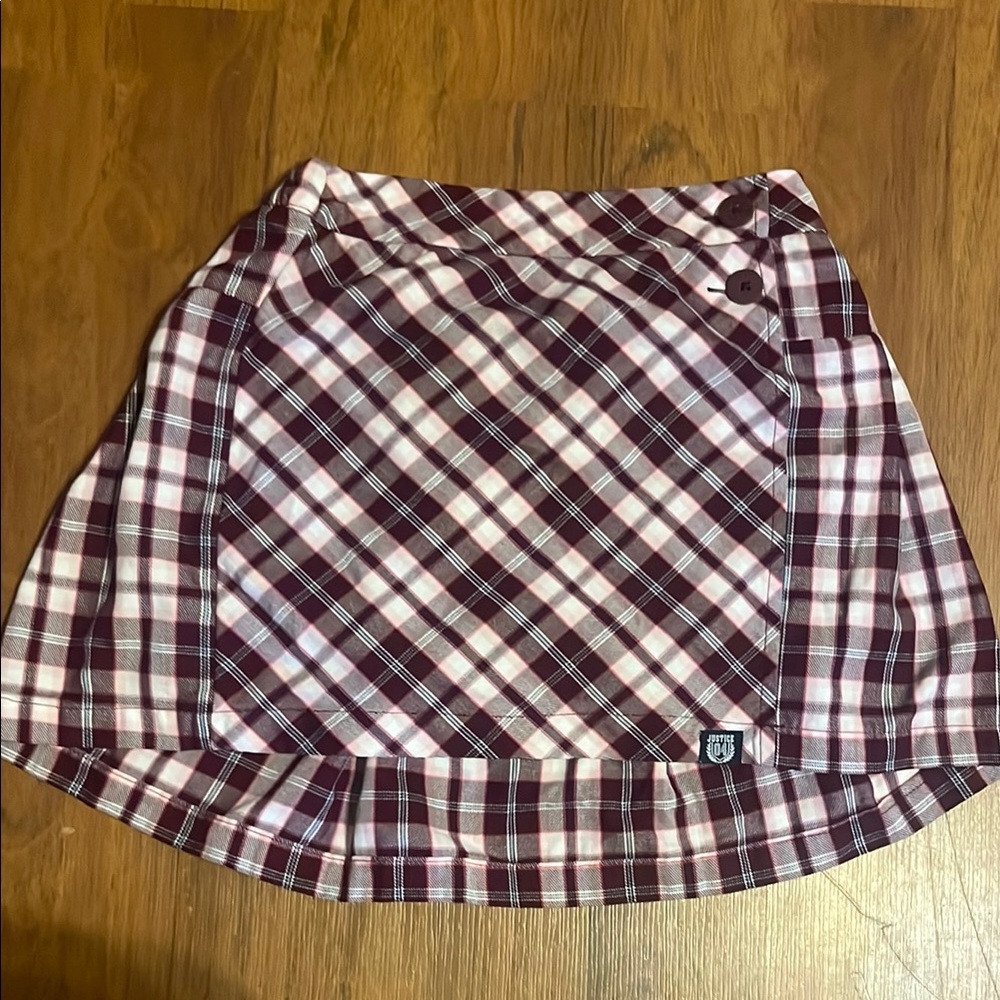 Justice Red and White Mini Wrap Skirt with Ruffles